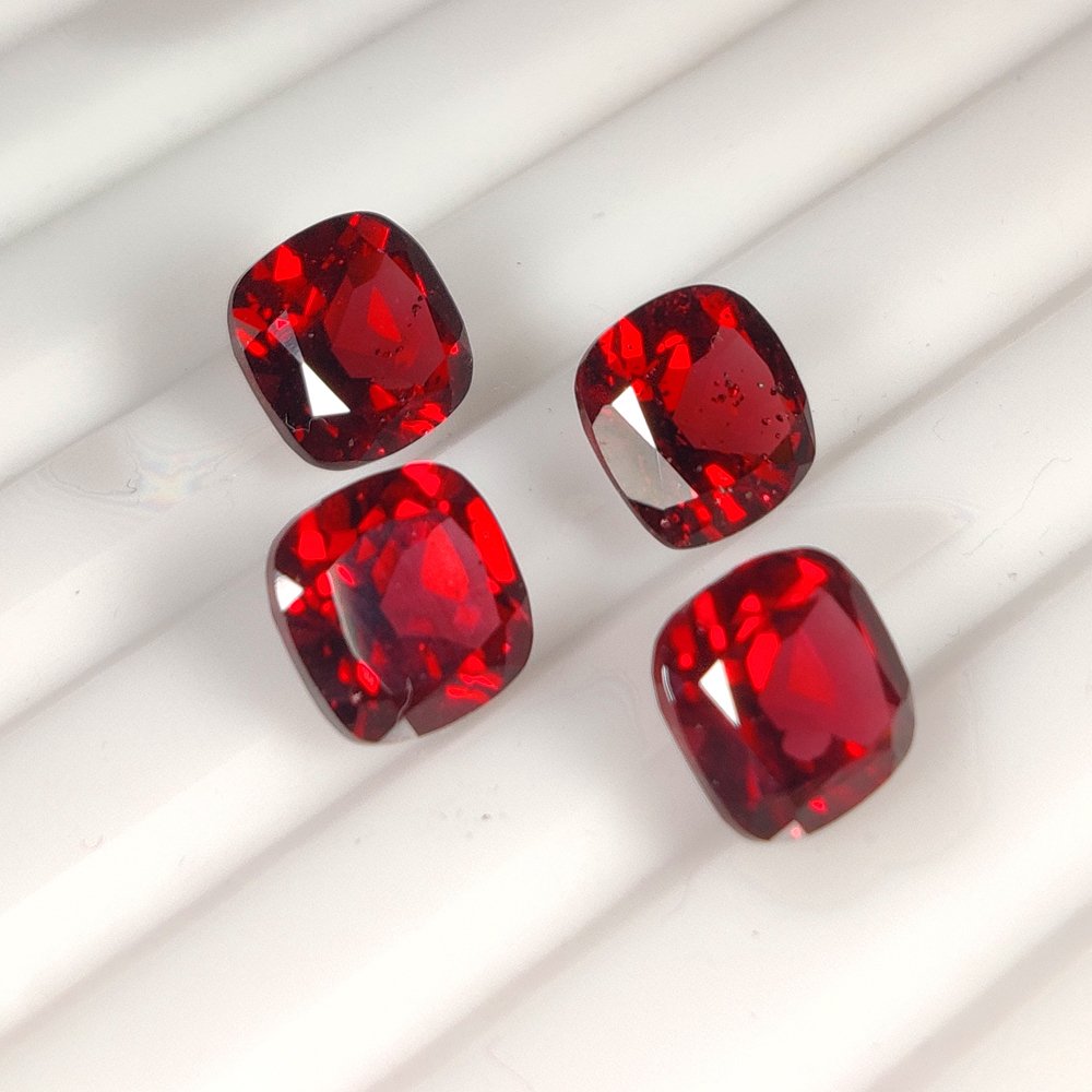 Natural Red Rhodolite Garnet Parcel – 4 pcs – 11.46 ct – Cushion Cut – ICA GemLab Certified