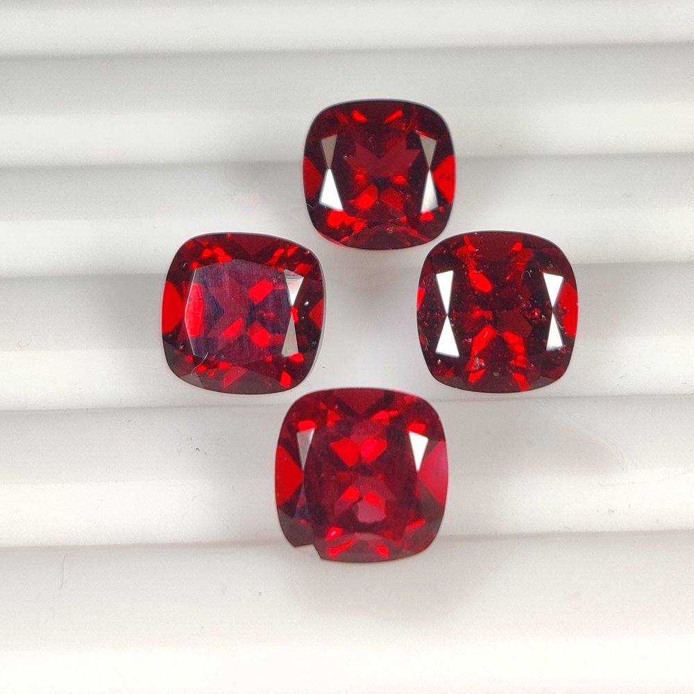 Natural Red Rhodolite Garnet Parcel – 4 pcs – 11.46 ct – Cushion Cut – ICA GemLab Certified