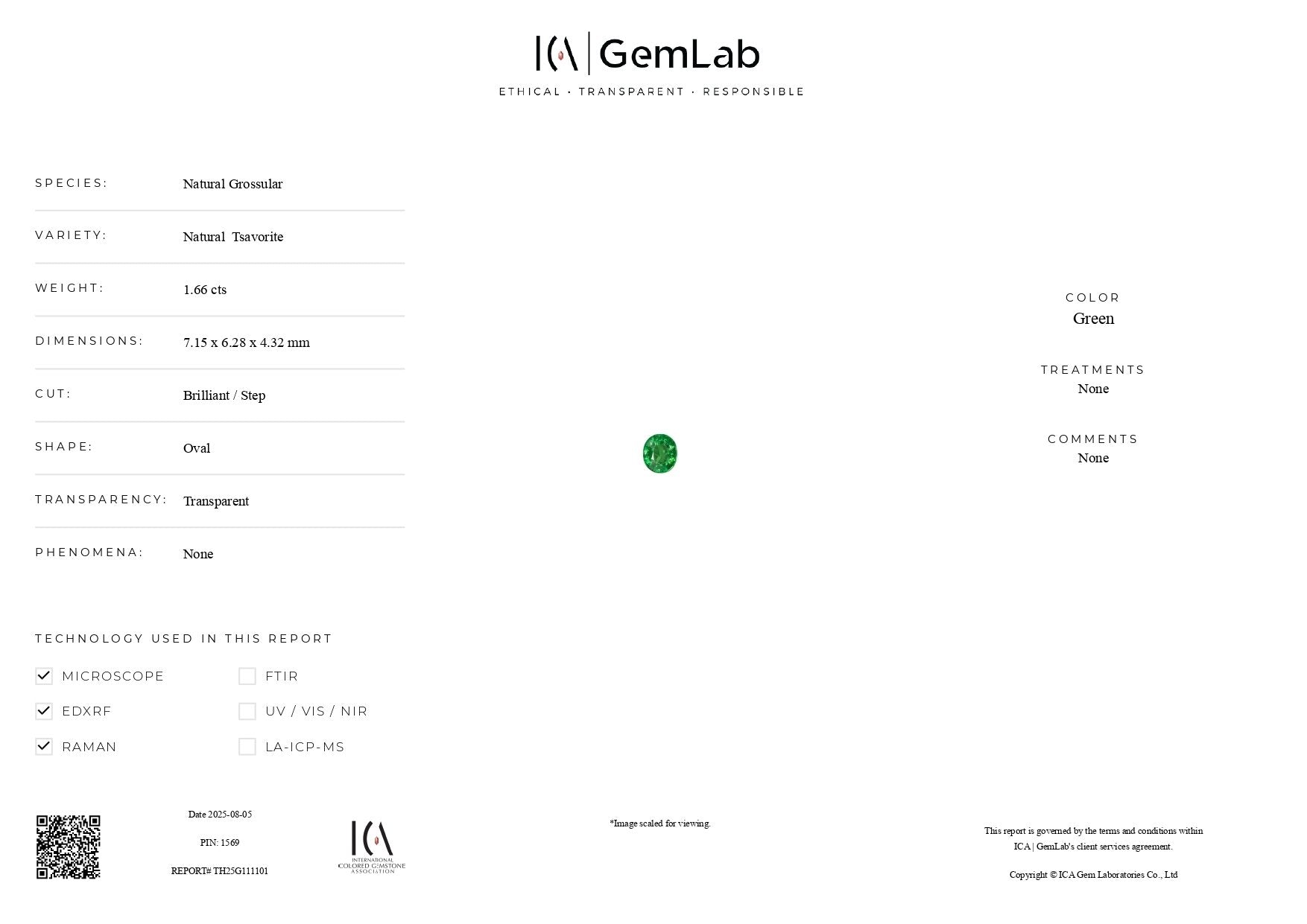 Natural Green Tsavorite Garnet 1.66 ct – ICA Certified | Jewelry Ready