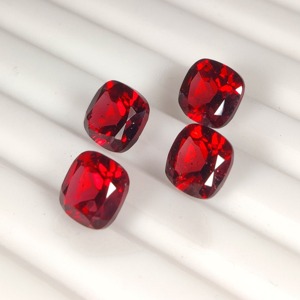 Natural Red Rhodolite Garnet Parcel – 4 pcs – 11.46 ct – Cushion Cut – ICA GemLab Certified