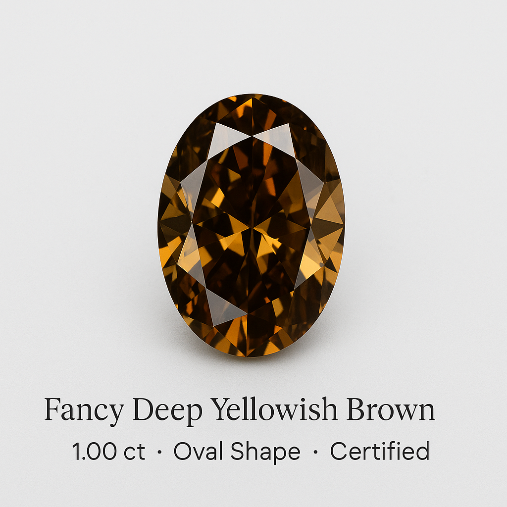 1.00 ct Natural Fancy Deep Yellowish Brown Diamond – Oval Cut – Antwerp Certified